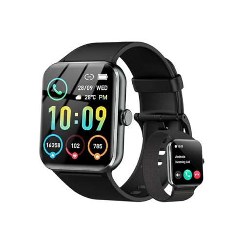 IOWODO Smart Watch(Answer/Make Call), 1.85" Smartwatch for Men Women, 100+ Sport Modes, Pedometer, IP68 Waterproof Fitness Tracker, Heart Rate/Sleep Monitor, Smart Watches for Android & iOS (2 Straps)